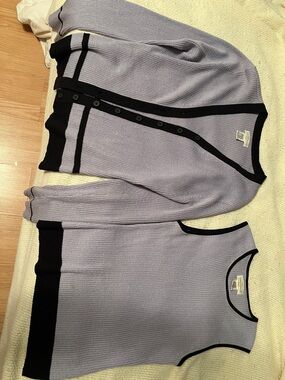 Light Lavender Knit Tank & Cardigan Set with Black Trim